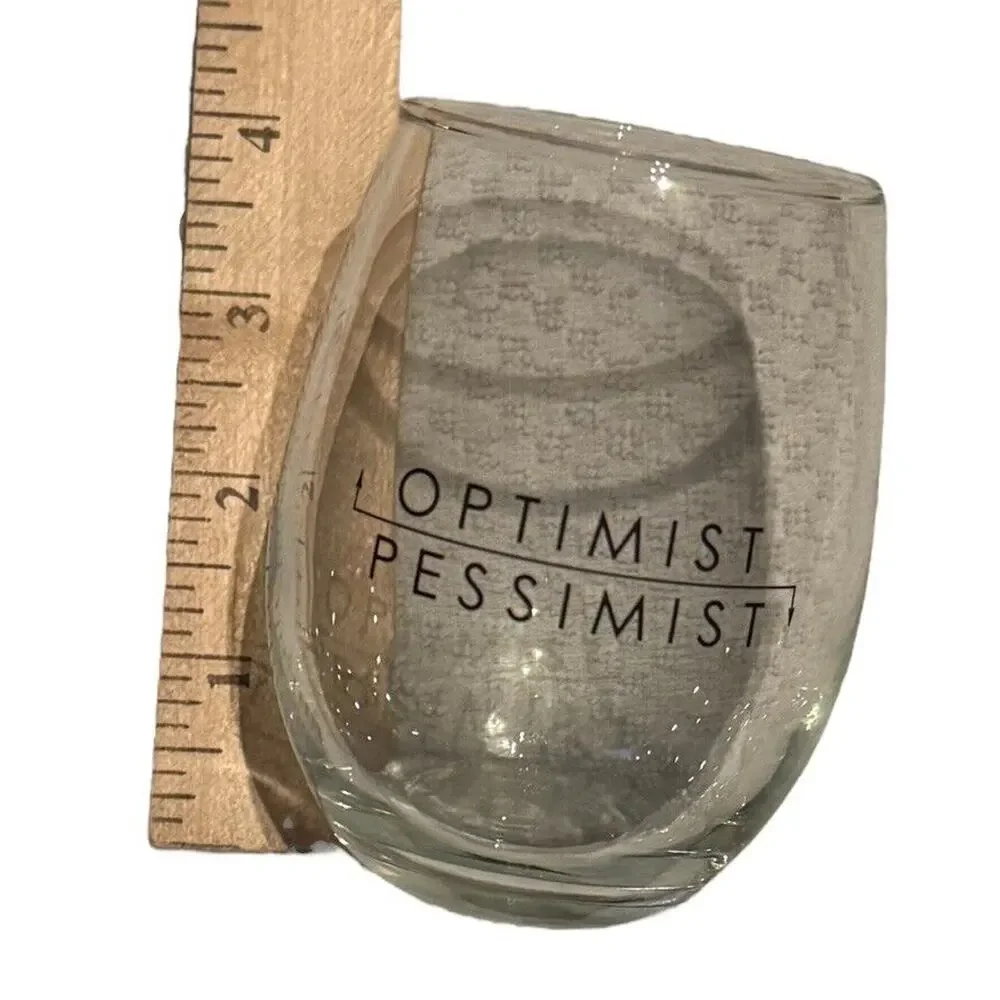 Optimist Pessimist Stemless Wine Glasses (2) Brunch Breakfast‎ Mimosas Glass